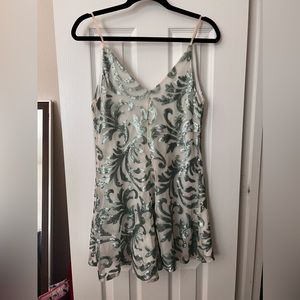 Romeo & Juliet Couture Green White Sequin Romper, Size M